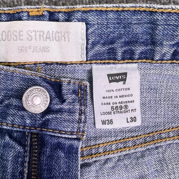 VTG Levis 569 Jeans Men 36x30 Blue Denim Casual Baggy Loose Straight Relaxed Y2K - Picture 4 of 16